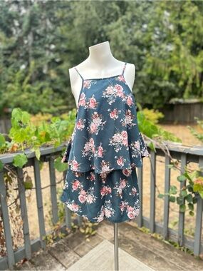 Rue 21 Floral Romper Layered Cami Style Blue Pink Flowy Size S